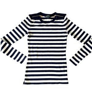 Lauren Ralph Lauren LRL Women's Shirt Small Navy Blue White Preppy Striped Zip